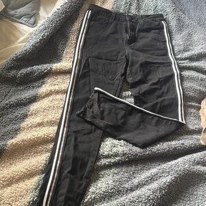 Black Track Pants with White Stripes